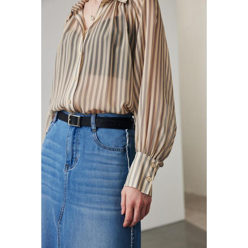 women's striped silk casual shirt, view 9 - MRSLM