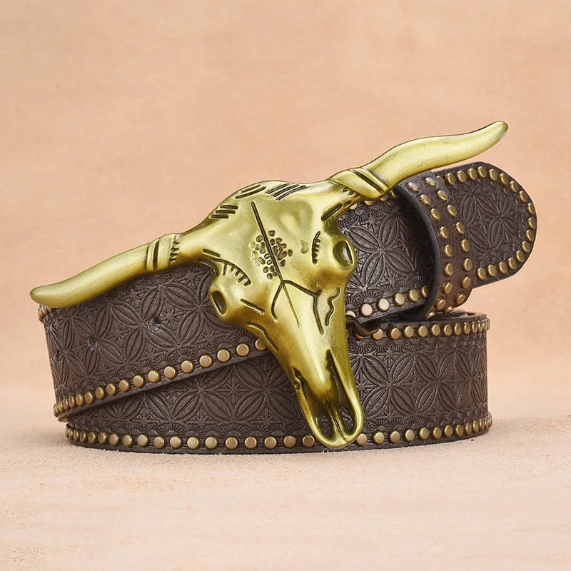 Vintage Western bull buckle belt, view 5 - MRSLM