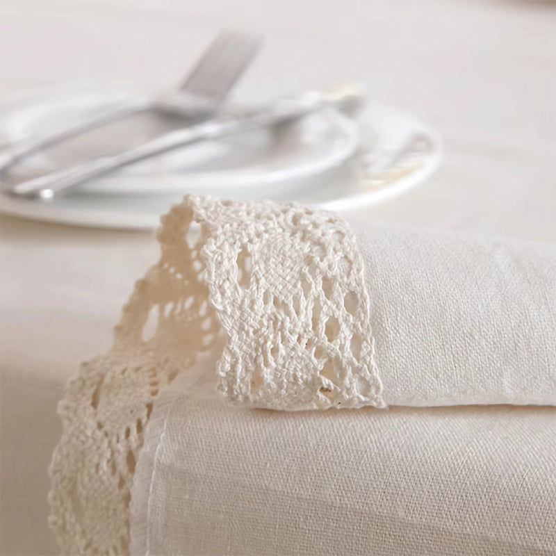 polyester linen tablecloth with lace edge, view 8 - MRSLM