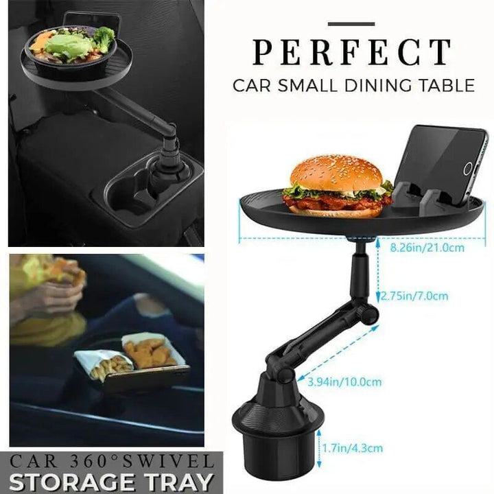 360° Swivel Car Storage Tray with Folding Dining Table & Drink Holder