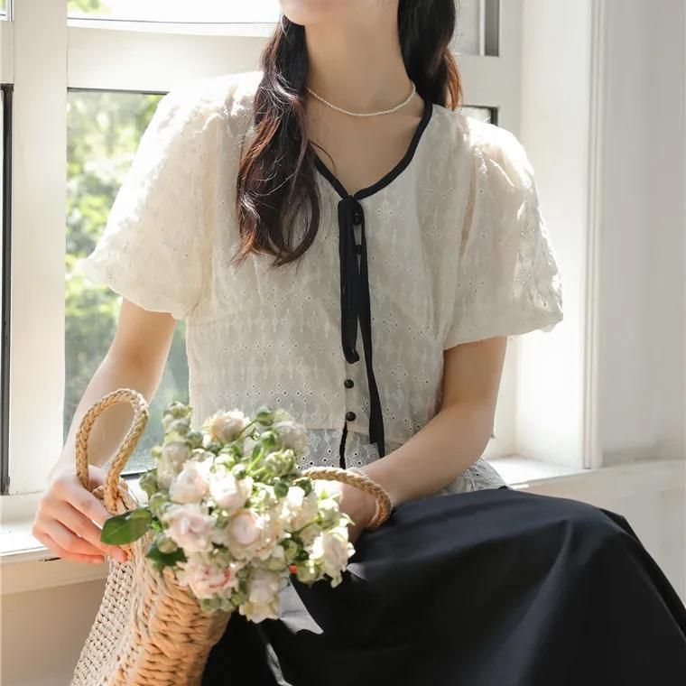 vintage lace puff sleeve shirt, view 9 - MRSLM