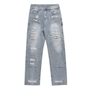 Men's washed ripped straight leg jeans, view 5 - MRSLM