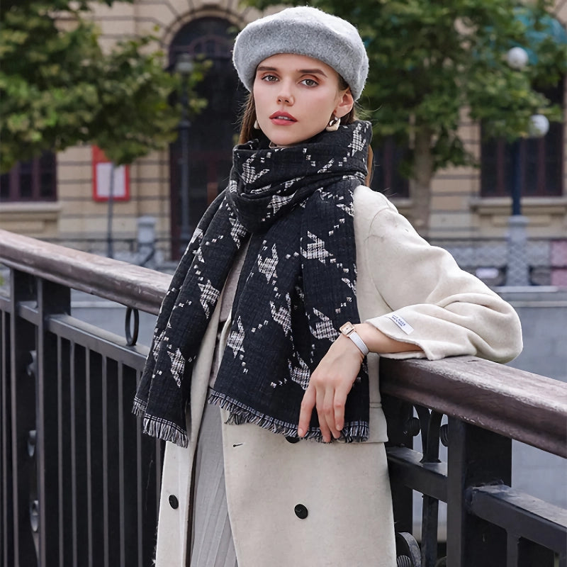 houndstooth imitation cashmere scarf, view 6 - MRSLM