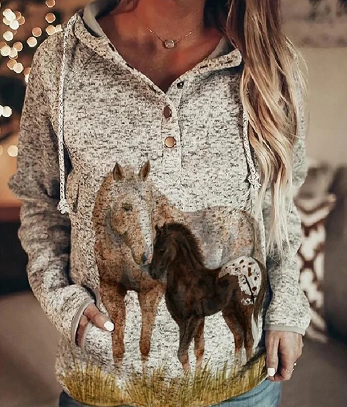 Women's Animal Wolf Print Casual Hoodie