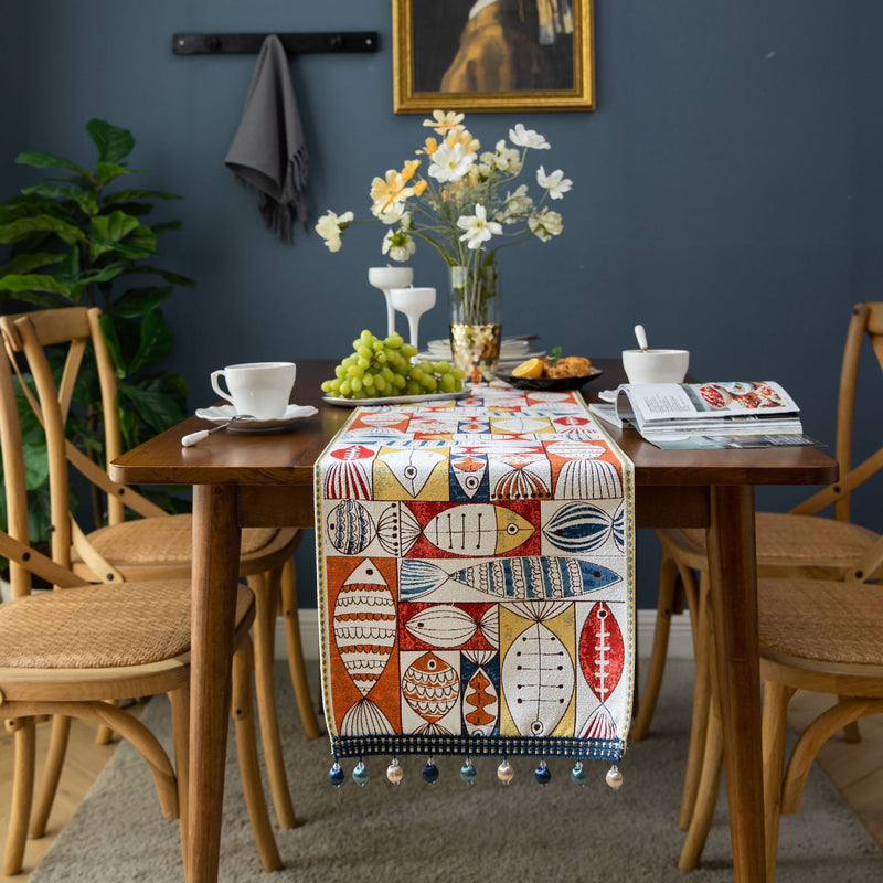 jacquard fish table runner, view 2 - MRSLM