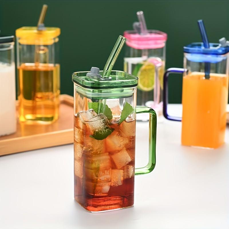 square glass cup with handle and straw - MRSLM