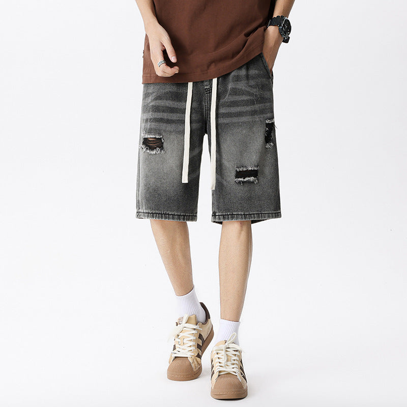 men's washed ripped denim shorts - MRSLM