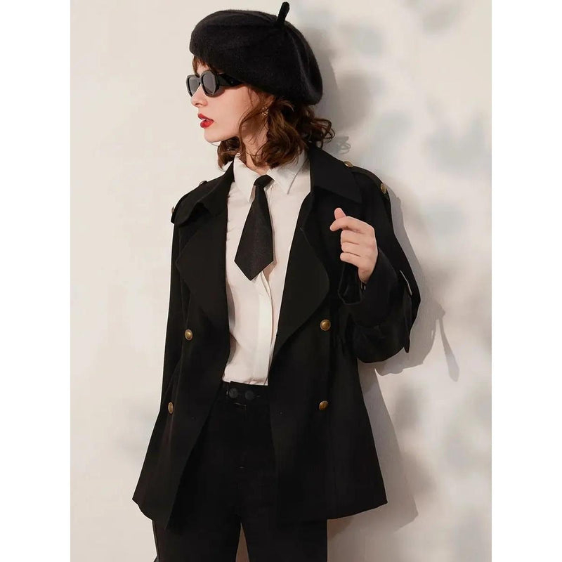 elegant double breasted women's trench coat, view 4 - MRSLM