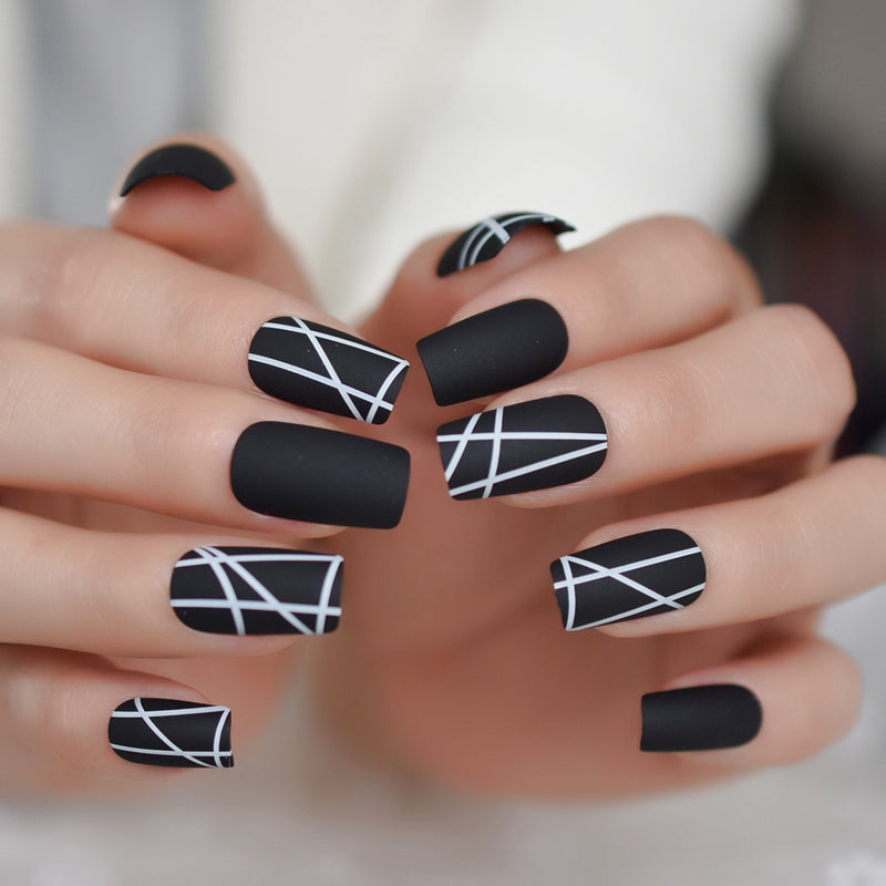 matt black medium square fake nails, view 2 - MRSLM