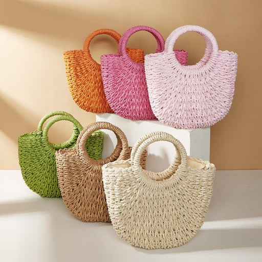 half moon straw woven beach shoulder bag - MRSLM