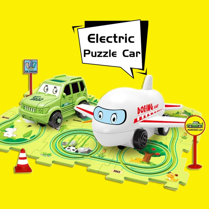 Children Puzzle Electric Railroad Speeder DIY Assembly Electric Car Automatic Rail City Scene Construction Education Toy Gift