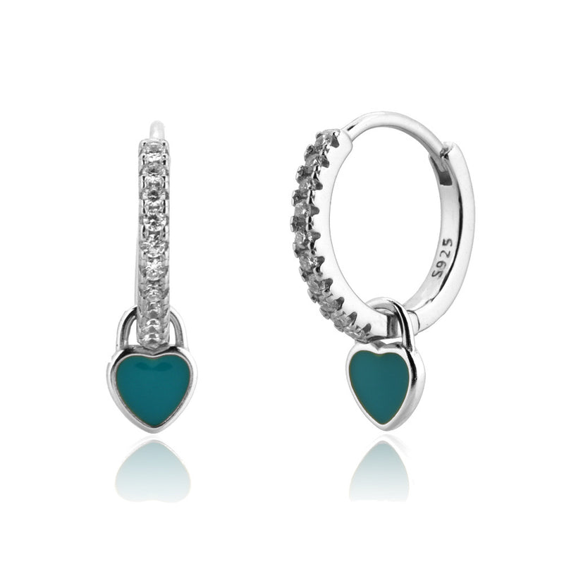 s925 silver epoxy heart ear hook earrings, view 6 - MRSLM
