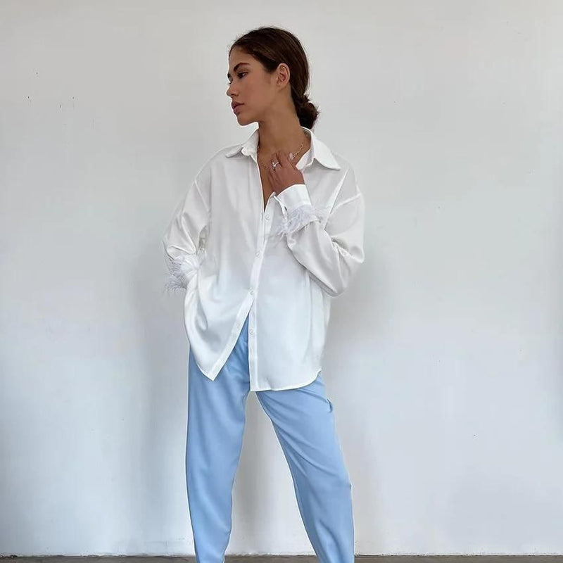feather cuff blouse, view 8 - MRSLM