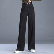 High waist wide-leg stretch denim pants, view 5 - MRSLM