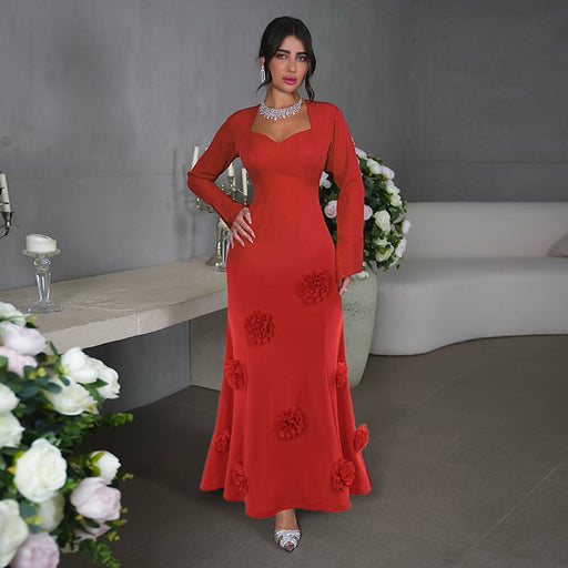 Slim fit peach collar flower dress - MRSLM