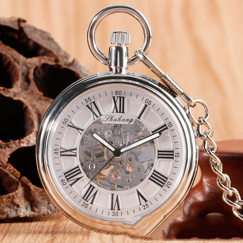 Creative Straight Plate Without Cover Roman Literal Automatic Mechanical Pocket Watch