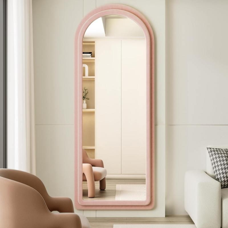 arched full-length mirror with flannel frame, view 2 - MRSLM