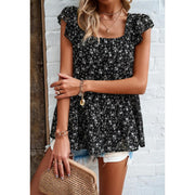 floral square neck ruffled top, view 25 - MRSLM