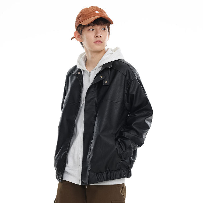 Men's And Women's Loose Lapel PU Leather Jacket