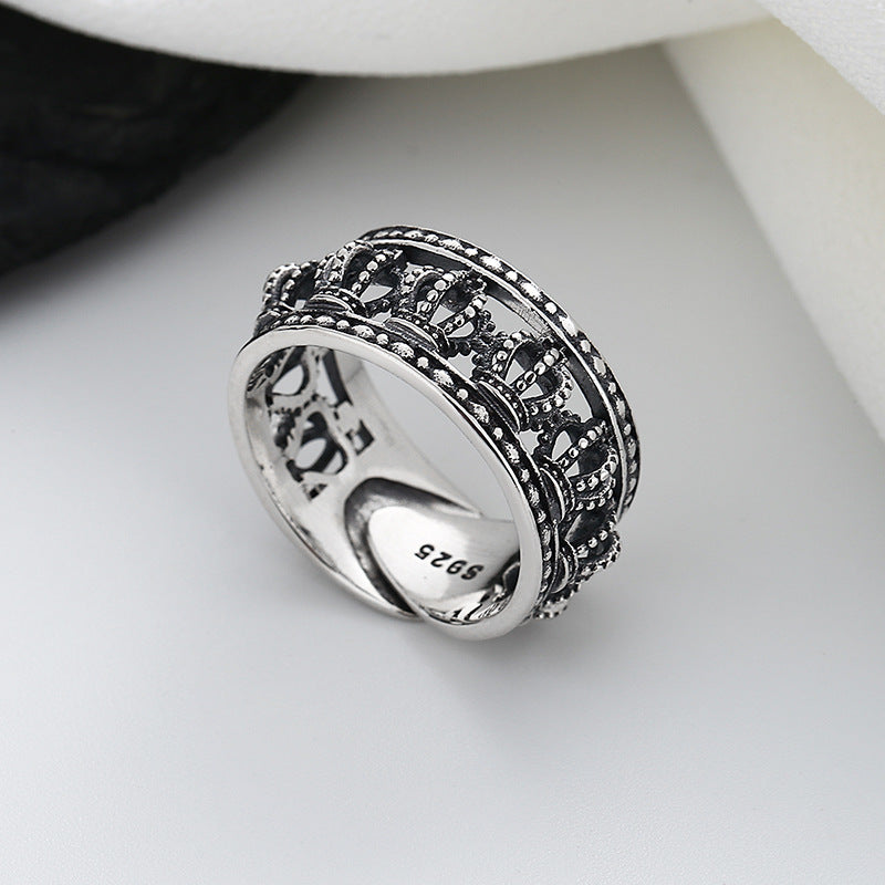 s925 silver hollow 3d crown ring, view 6 - MRSLM