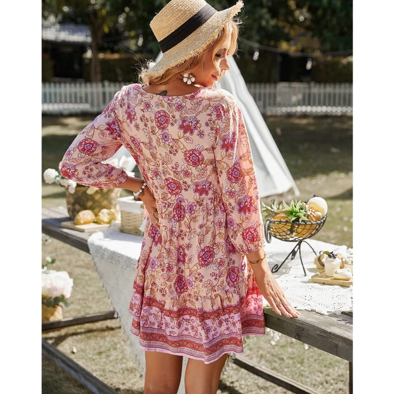 bohemian v-neck mini dress, view 11 - MRSLM