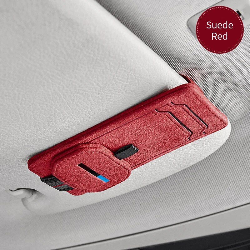 suede leather car sunglasses holder, view 2 - MRSLM