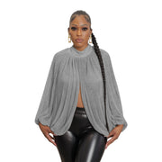 women's silky backless lantern sleeve lace shirt, view 10 - MRSLM