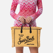 embroidered straw tote, view 3 - MRSLM