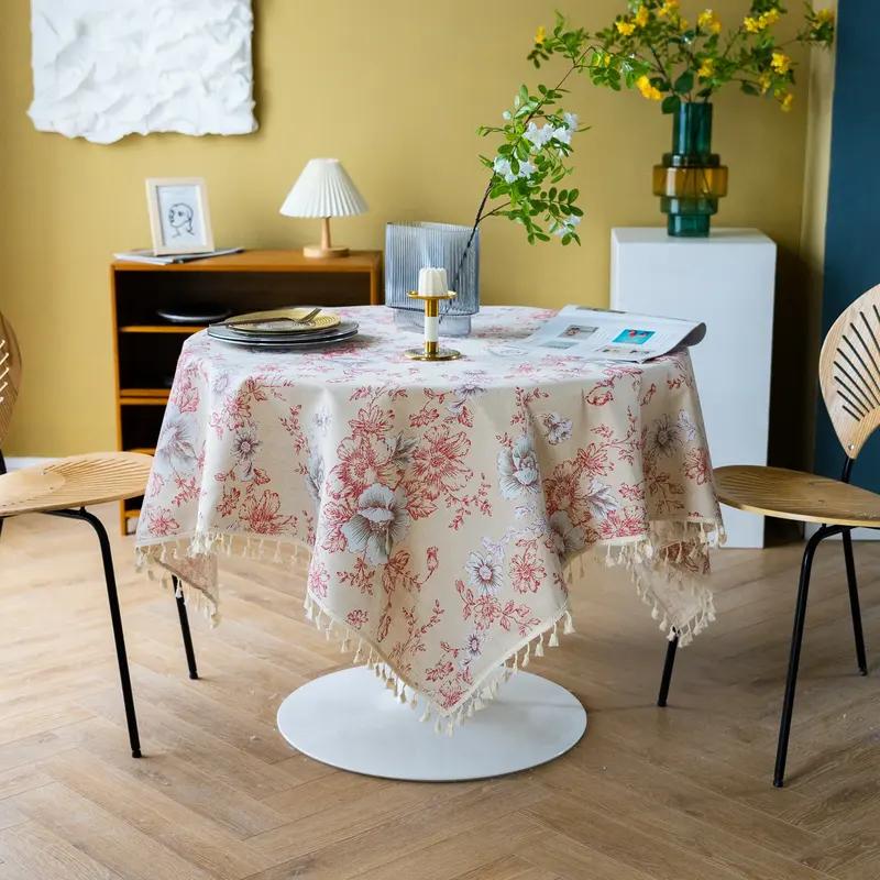 peony print linen-look tablecloth with tassels - MRSLM