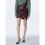 High waist asymmetrical faux leather mini skirt, view 8 - MRSLM