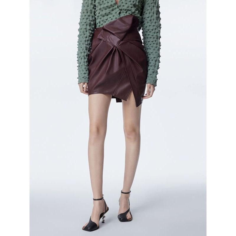 High waist asymmetrical faux leather mini skirt, view 8 - MRSLM