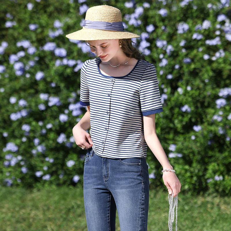summer striped slim-fit knit tee - MRSLM