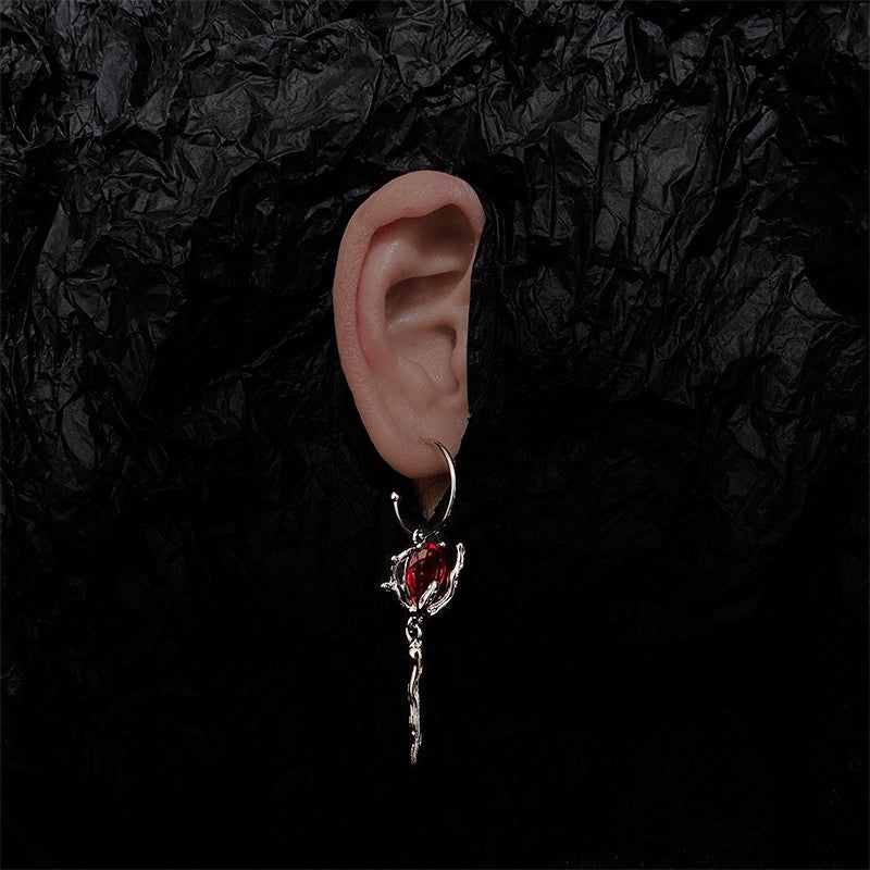 925 Silver Needle Blood Rose Liquid Zircon New Year Ear Ornaments