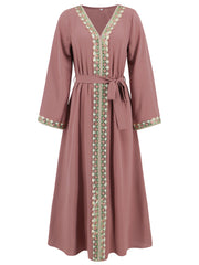 V-neck lace stitching long dress, view 7 - MRSLM