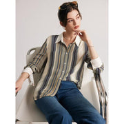 striped mulberry silk blouse, view 3 - MRSLM