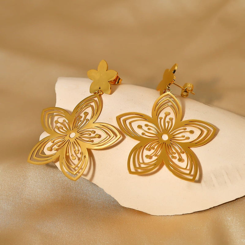 gold flower drop earrings - MRSLM
