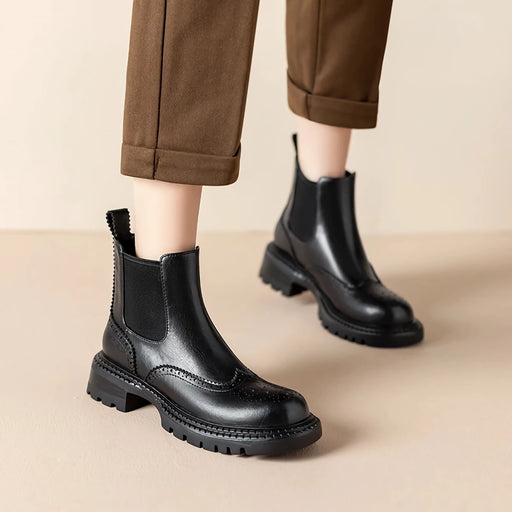 women's leather ankle boots with thick heels - MRSLM