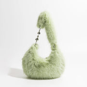 fuzzy faux fur half moon shoulder bag, view 4 - MRSLM