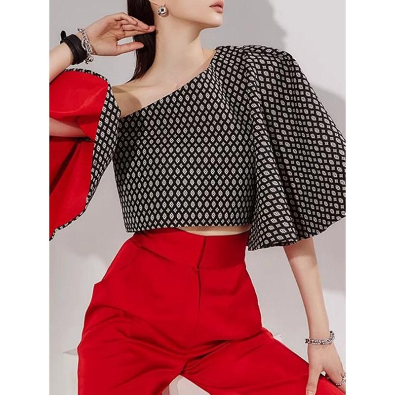 off-shoulder butterfly sleeve printed blouse, view 3 - MRSLM