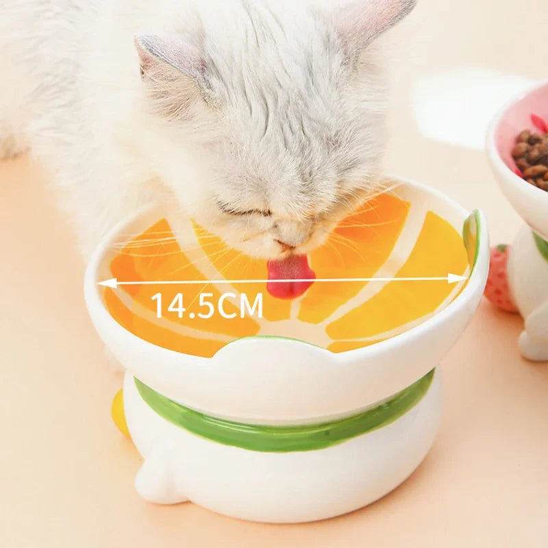 tilted raised ceramic cat bowl, view 8 - MRSLM