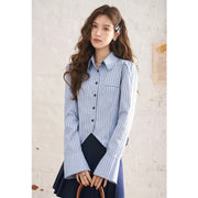 striped flared sleeve polo neck shirt, view 7 - MRSLM