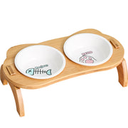 elevated bamboo double cat and dog bowls, view 4 - MRSLM