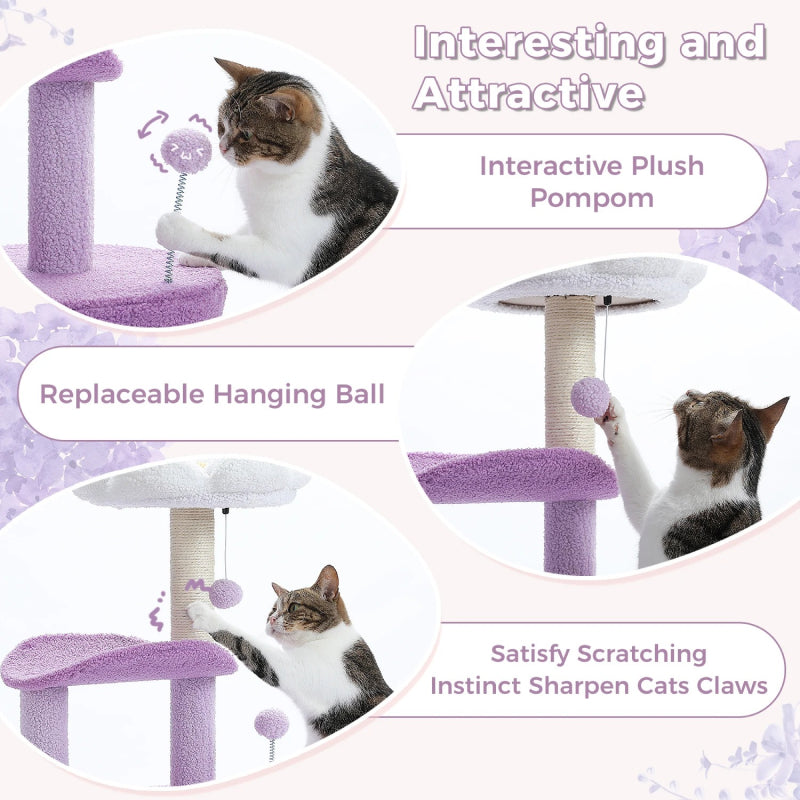 small purple flower cat tree with condo, view 7 - MRSLM