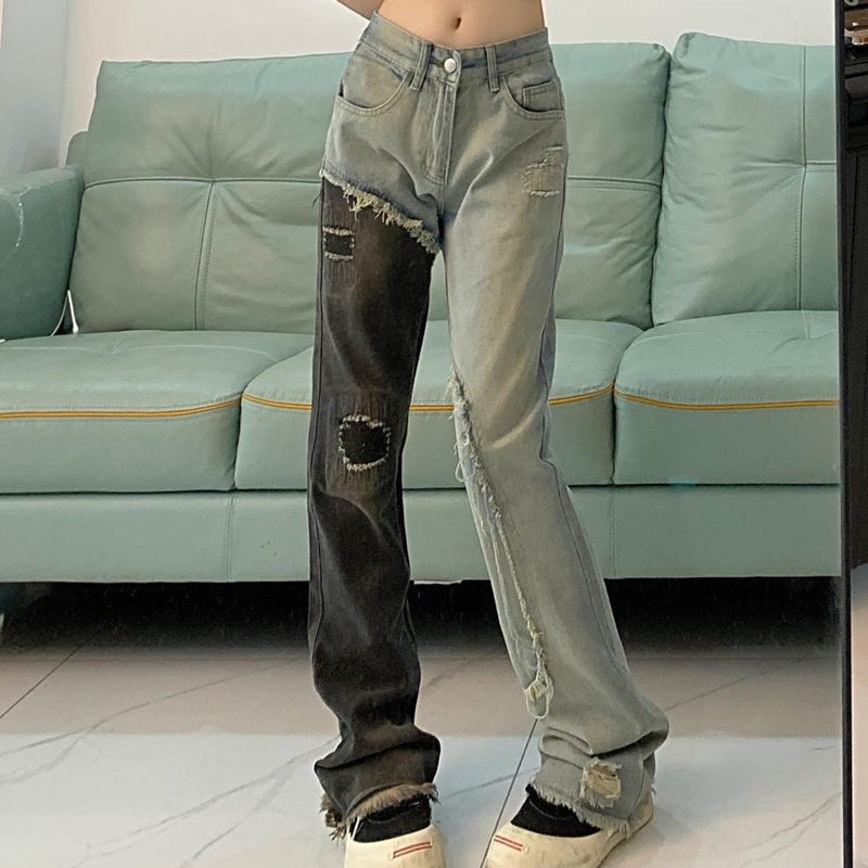 black and blue stitching retro jeans - MRSLM