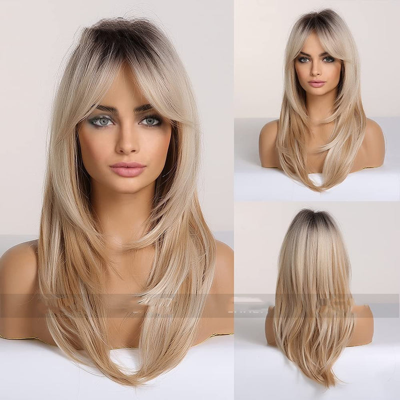 gradient straight wig with side bangs - MRSLM