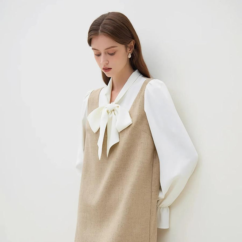 Chic French style fake two-piece dress, view 2 - MRSLM