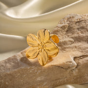 18K gold-plated open floral statement ring, view 3 - MRSLM