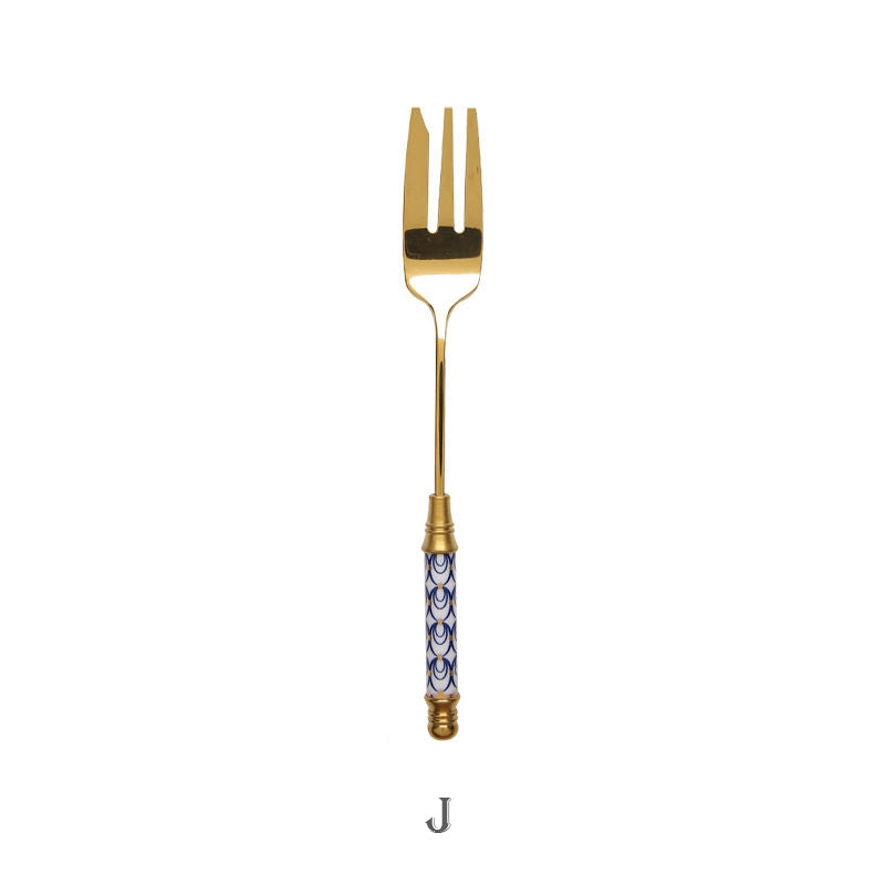 gold dessert fork, view 2 - MRSLM
