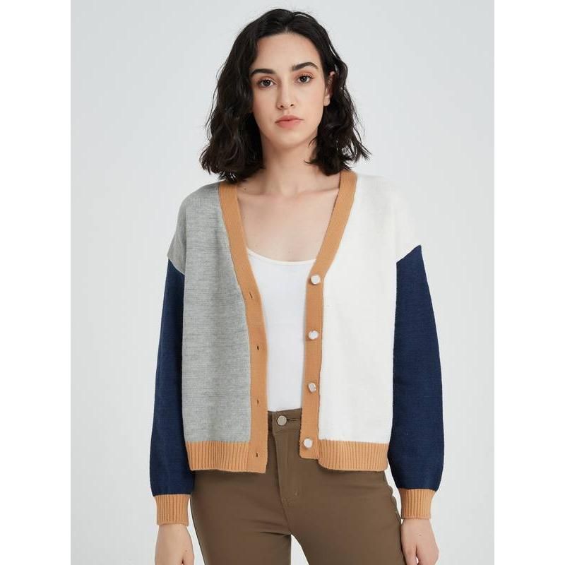 chic vintage V-neck knit cardigan, view 3 - MRSLM