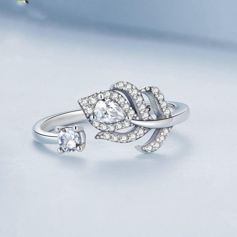 zircon peacock feather ring, view 2 - MRSLM